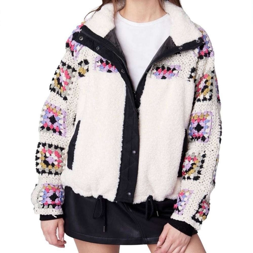 Blank NYC Colorful Crochet Teddy Jacket
